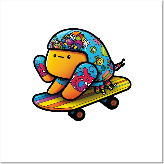 Kawaii Hermit Crab Skateboard Cartoon Art Print Wall Art by Xtian Dela ✅